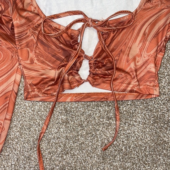 4/$24🦩 SHEIN Sienna Swirl Long Sleeve Lace-up Tie-front Shirt - Picture 7 of 13